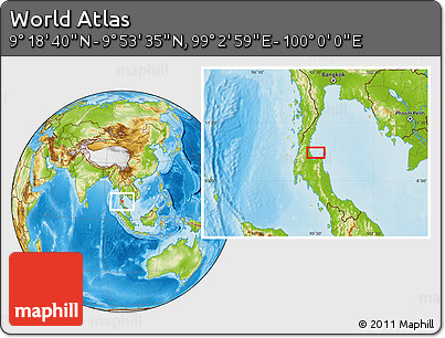 Physical Location Map of the Area around 9° 36' 8" N, 99° 31' 30" E