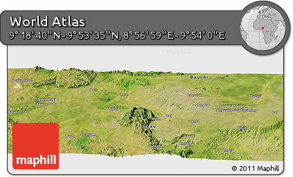 Satellite Panoramic Map of the Area around 9° 36' 8" N, 9° 25' 30" E