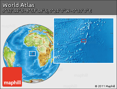 Physical Location Map of the Area around 9° 15' 16" S, 0° 4' 30" E
