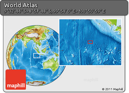 Physical Location Map of the Area around 9° 15' 16" S, 100° 22' 30" E
