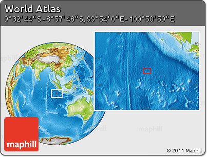 Physical Location Map of the Area around 9° 15' 16" S, 100° 22' 30" E