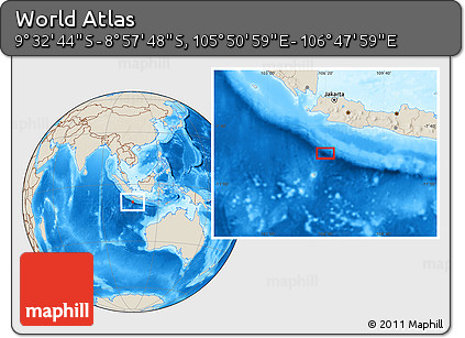 Shaded Relief Location Map of the Area around 9° 15' 16" S, 106° 19' 29" E