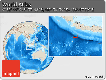 Shaded Relief Location Map of the Area around 9° 15' 16" S, 106° 19' 29" E