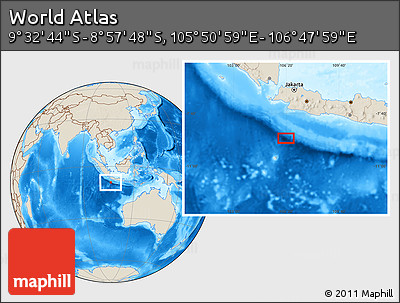 Shaded Relief Location Map of the Area around 9° 15' 16" S, 106° 19' 29" E