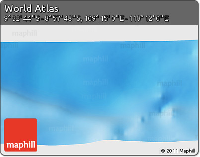 Shaded Relief 3D Map of the Area around 9° 15' 16" S, 109° 43' 29" E