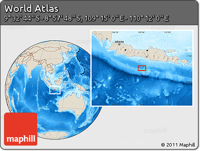 Shaded Relief Location Map of the Area around 9° 15' 16" S, 109° 43' 29" E