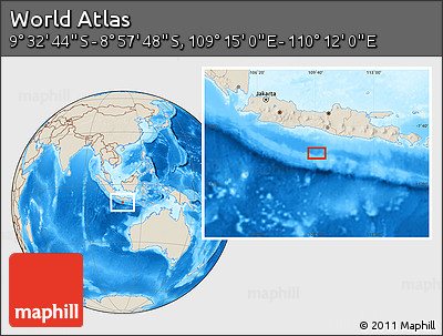 Shaded Relief Location Map of the Area around 9° 15' 16" S, 109° 43' 29" E