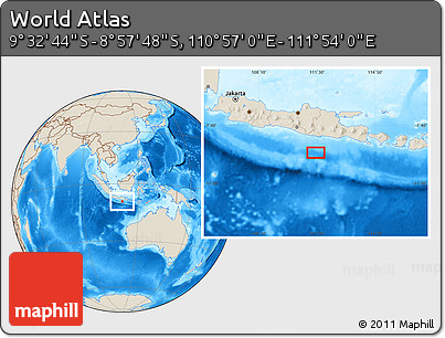 Shaded Relief Location Map of the Area around 9° 15' 16" S, 111° 25' 30" E