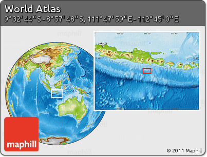 Physical Location Map of the Area around 9° 15' 16" S, 112° 16' 30" E