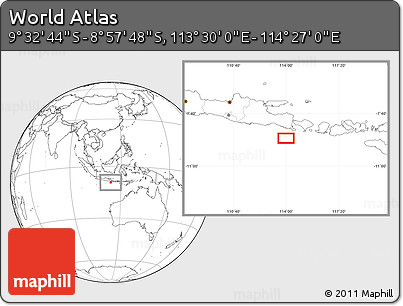 Blank Location Map of the Area around 9° 15' 16" S, 113° 58' 29" E