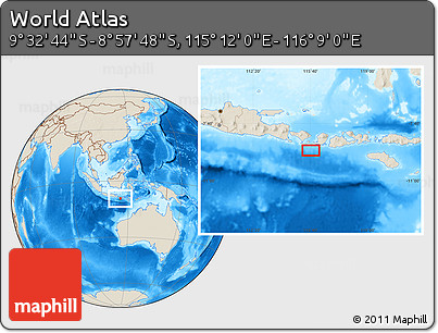 Shaded Relief Location Map of the Area around 9° 15' 16" S, 115° 40' 30" E