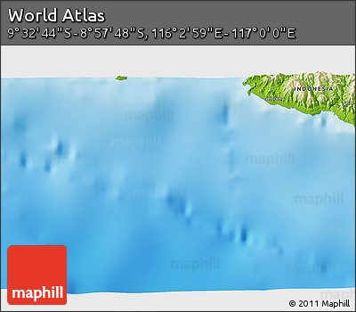 Physical 3D Map of the Area around 9° 15' 16" S, 116° 31' 30" E
