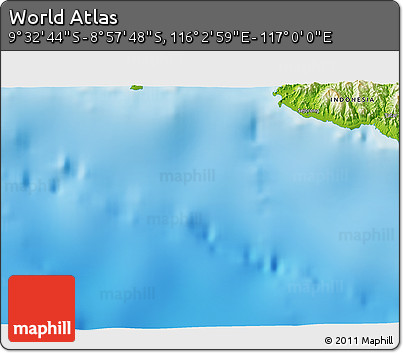 Physical 3D Map of the Area around 9° 15' 16" S, 116° 31' 30" E