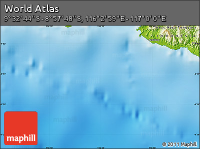 Physical Map of the Area around 9° 15' 16" S, 116° 31' 30" E