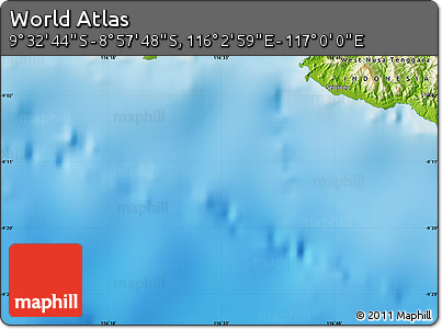 Physical Map of the Area around 9° 15' 16" S, 116° 31' 30" E