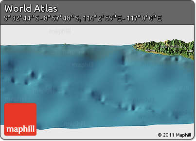 Satellite Panoramic Map of the Area around 9° 15' 16" S, 116° 31' 30" E