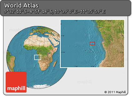 Satellite Location Map of the Area around 9° 15' 16" S, 11° 7' 30" E