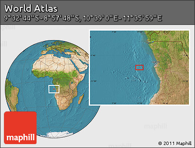 Satellite Location Map of the Area around 9° 15' 16" S, 11° 7' 30" E