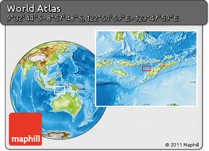 Physical Location Map of the Area around 9° 15' 16" S, 123° 19' 29" E