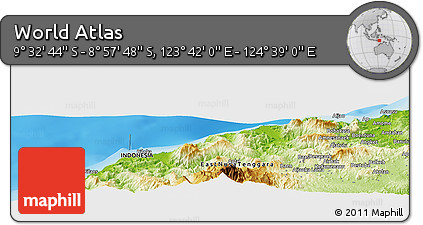 Physical Panoramic Map of the Area around 9° 15' 16" S, 124° 10' 30" E
