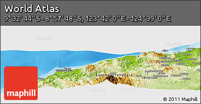 Physical Panoramic Map of the Area around 9° 15' 16" S, 124° 10' 30" E