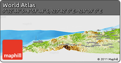 Physical Panoramic Map of the Area around 9° 15' 16" S, 124° 10' 30" E