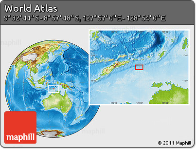 Physical Location Map of the Area around 9° 15' 16" S, 128° 25' 30" E