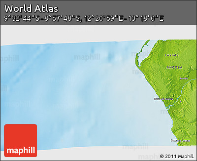 Physical 3D Map of the Area around 9° 15' 16" S, 12° 49' 29" E