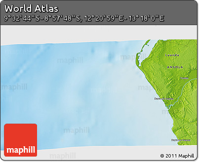 Physical 3D Map of the Area around 9° 15' 16" S, 12° 49' 29" E