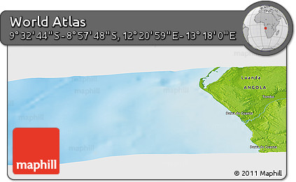 Physical Panoramic Map of the Area around 9° 15' 16" S, 12° 49' 29" E
