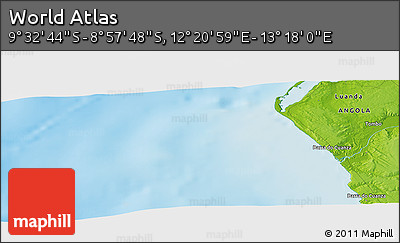 Physical Panoramic Map of the Area around 9° 15' 16" S, 12° 49' 29" E