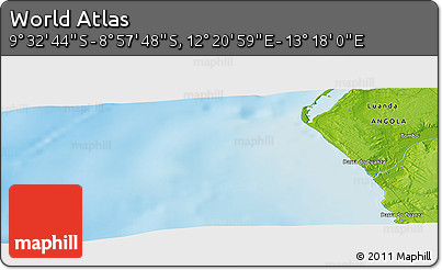 Physical Panoramic Map of the Area around 9° 15' 16" S, 12° 49' 29" E