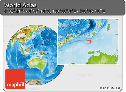 Physical Location Map of the Area around 9° 15' 16" S, 130° 7' 30" E