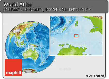 Physical Location Map of the Area around 9° 15' 16" S, 134° 22' 30" E