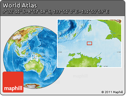 Physical Location Map of the Area around 9° 15' 16" S, 134° 22' 30" E