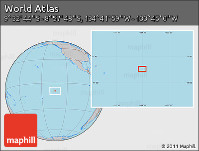 Gray Location Map of the Area around 9° 15' 16" S, 134° 13' 29" W