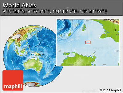 Physical Location Map of the Area around 9° 15' 16" S, 135° 13' 29" E