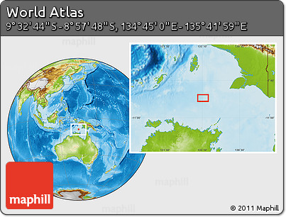 Physical Location Map of the Area around 9° 15' 16" S, 135° 13' 29" E