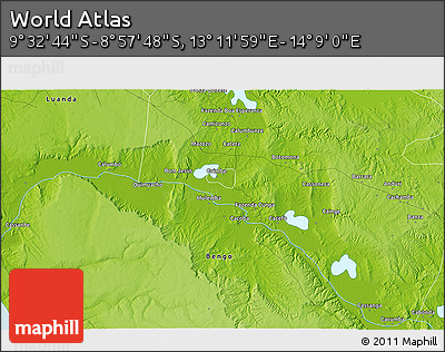 Physical 3D Map of the Area around 9° 15' 16" S, 13° 40' 30" E