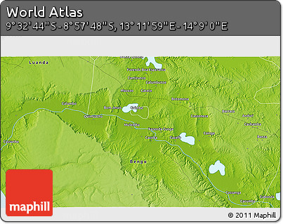 Physical 3D Map of the Area around 9° 15' 16" S, 13° 40' 30" E