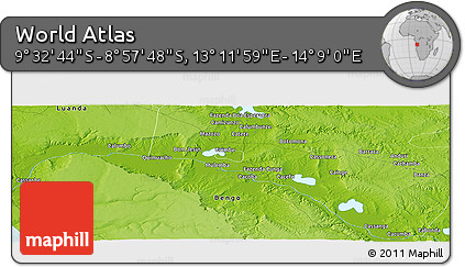 Physical Panoramic Map of the Area around 9° 15' 16" S, 13° 40' 30" E