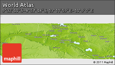 Physical Panoramic Map of the Area around 9° 15' 16" S, 13° 40' 30" E