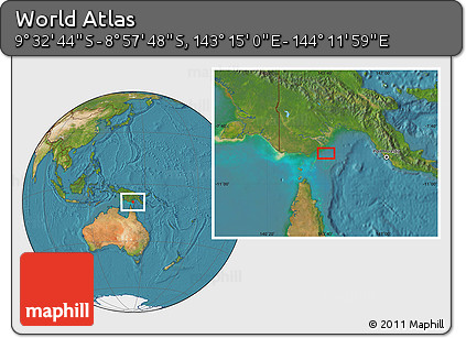 Satellite Location Map of the Area around 9° 15' 16" S, 143° 43' 29" E