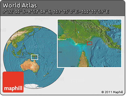 Satellite Location Map of the Area around 9° 15' 16" S, 143° 43' 29" E