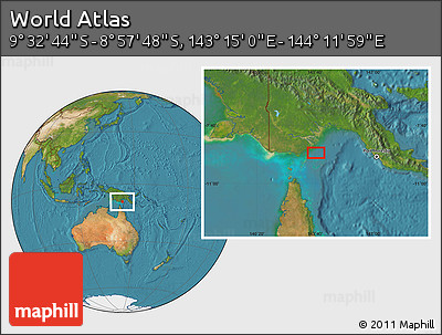 Satellite Location Map of the Area around 9° 15' 16" S, 143° 43' 29" E