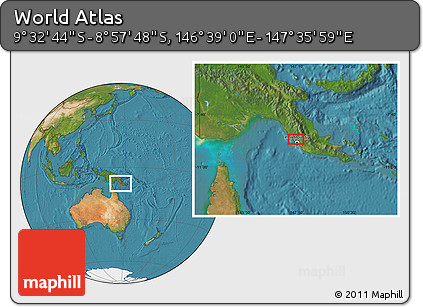 Satellite Location Map of the Area around 9° 15' 16" S, 147° 7' 30" E