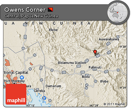 Shaded Relief Map of Owens Corner