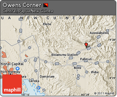 Shaded Relief Map of Owens Corner