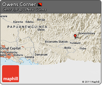 Shaded Relief Panoramic Map of Owens Corner