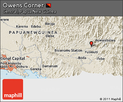 Shaded Relief Panoramic Map of Owens Corner